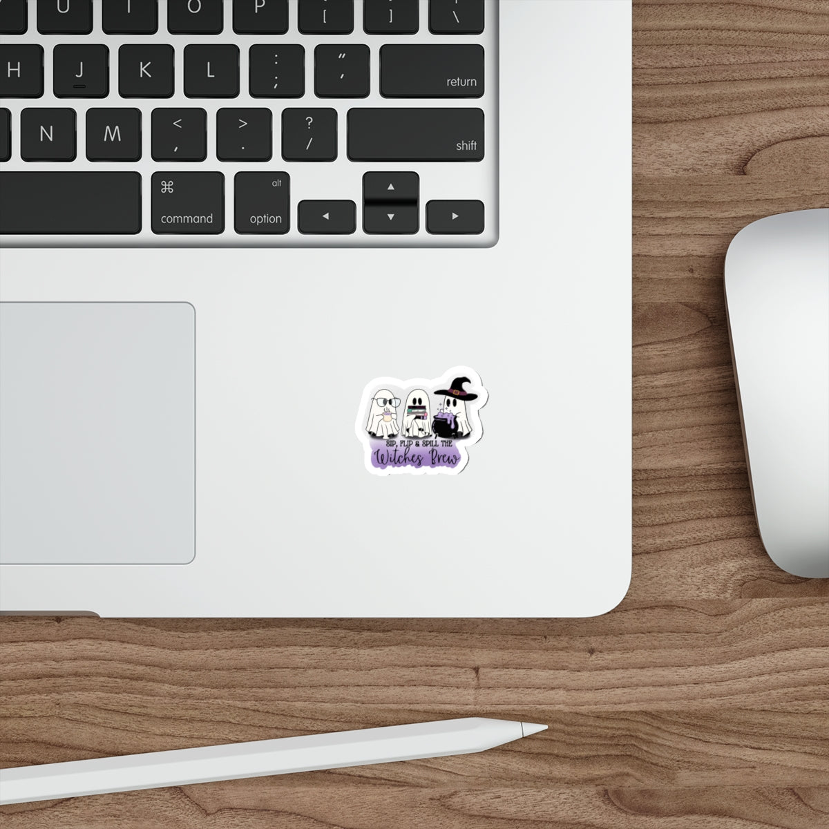 "Sip, Flip & Spill the Witches’ Brew" Cute Ghost Witch Halloween Sticker