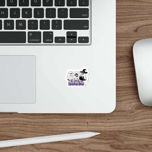 "Sip, Flip & Spill the Witches’ Brew" Cute Ghost Witch Halloween Sticker